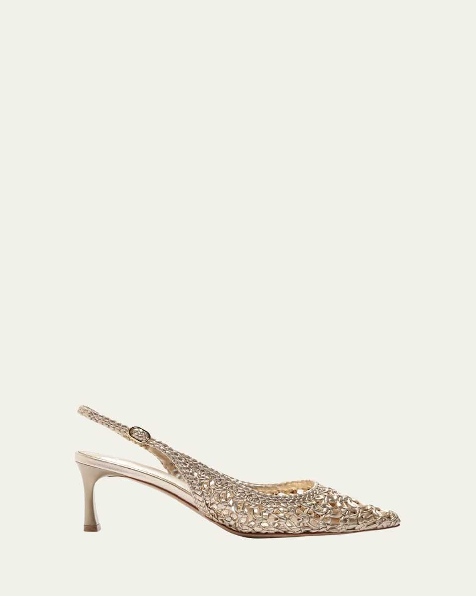 Jane Metallic Woven Leather Slingback Pumps